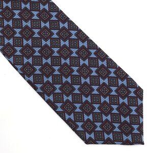 Roffe Mens Blue Geometric Squares Soft Brushed Silk Tie Necktie 3.5 x 57 vintage